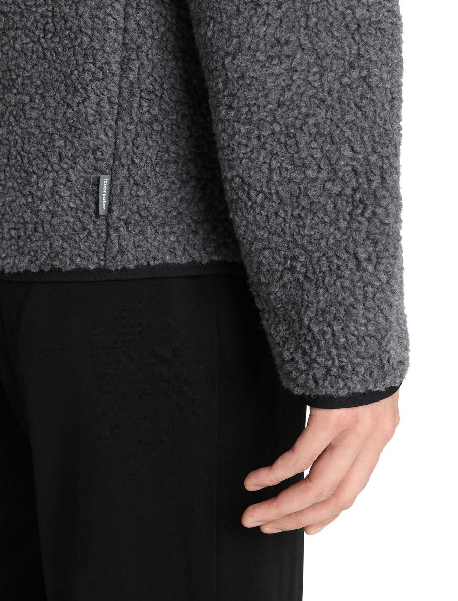 Bluzy Z Kapturem Icebreaker RealFleece™ Merino High Pile Long Sleeve Zip Męskie Szare Czarne | PL 1700YXFU